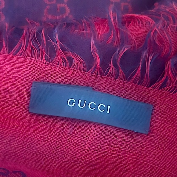 Authentic Gucci Tom Ford Monogram GG Double Sided Red & Purple Long Scarf - Picture 9 of 11